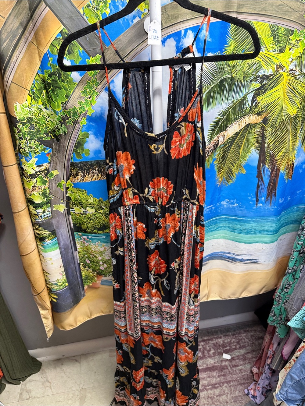 Patrons of Peace by Anthropologie Black & Orange Floral Maxi Dress